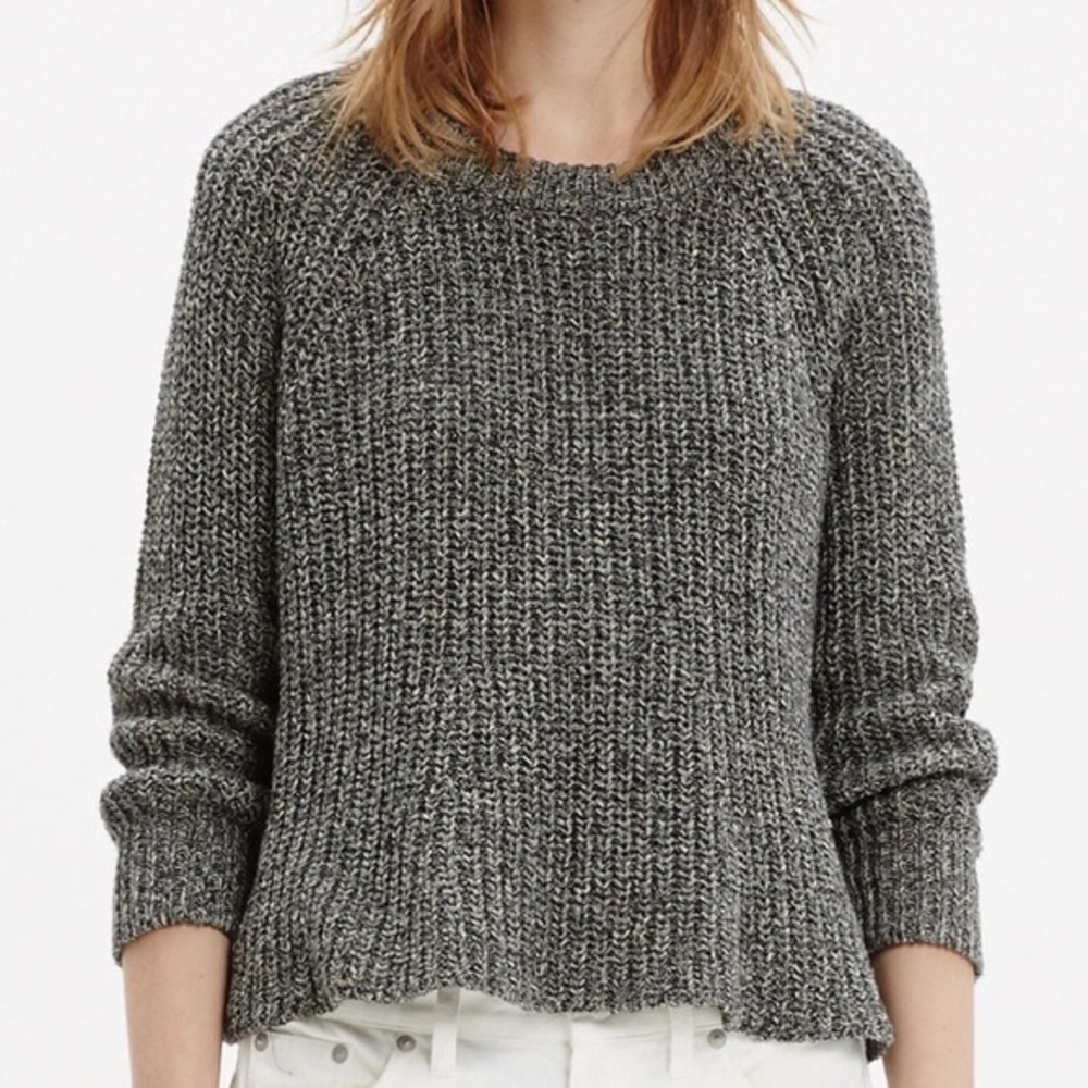 Madewell Gray Linen Blend Swing Crop Marled Sweater C0358 Size Small